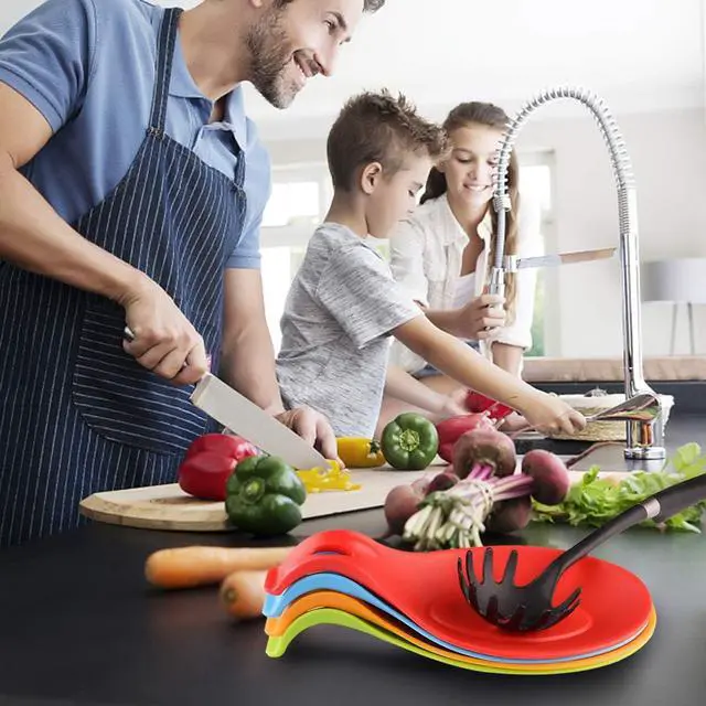 Alt view image 4 of 7 - iNeibo Silicone Spoon Rest for Stove Top Set of 4 Heat-Resistant | Cooking Spoon Rest for Spatula, Spoons or Tongs, Framhouse Decor, Housewarming Gifts