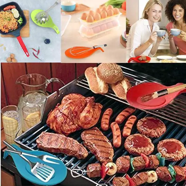 Alt view image 7 of 7 - iNeibo Silicone Spoon Rest for Stove Top Set of 4 Heat-Resistant | Cooking Spoon Rest for Spatula, Spoons or Tongs, Framhouse Decor, Housewarming Gifts