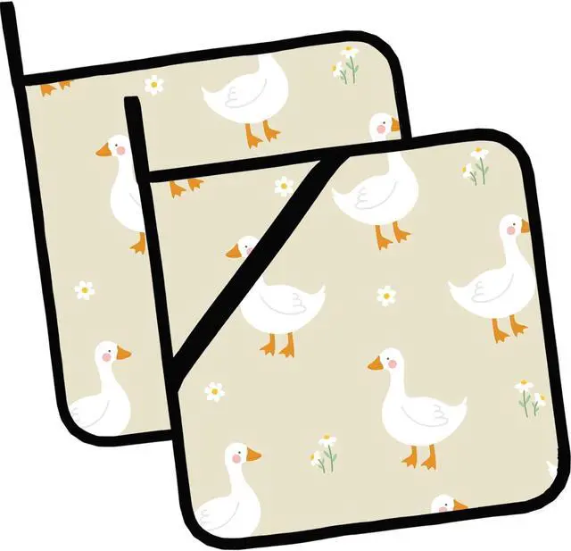 Main image of Cartoon Goose Pot Holders 2 PCS,Kitchen Heat Resistant Potholder for BBQ Cooking Baking,Food Hot Pad for Women Men