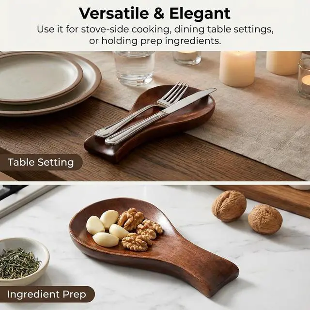 Alt view image 3 of 6 - Spoon Rest for Stove Top 7''x3.7'' Wooden Spoon Holder Kitchen Heat-Resistant Wood Utensil Rest Rustic Farmhouse Dining Table Spoons Holder Decor for Countertop Ladle Spatula Turner Brush