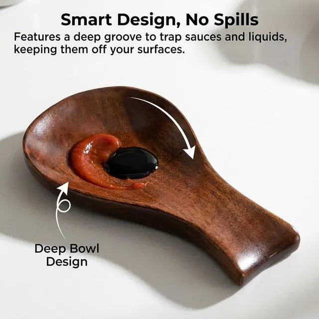 Alt view image 5 of 6 - Spoon Rest for Stove Top 7''x3.7'' Wooden Spoon Holder Kitchen Heat-Resistant Wood Utensil Rest Rustic Farmhouse Dining Table Spoons Holder Decor for Countertop Ladle Spatula Turner Brush