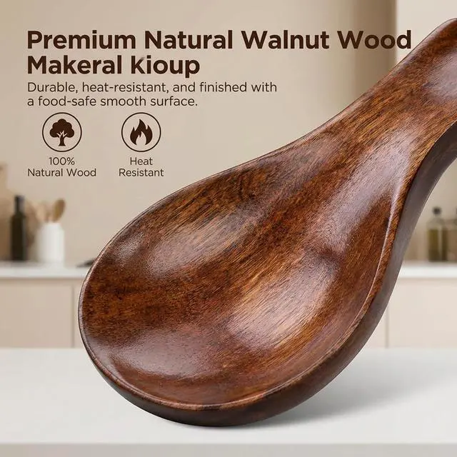 Alt view image 6 of 6 - Spoon Rest for Stove Top 7''x3.7'' Wooden Spoon Holder Kitchen Heat-Resistant Wood Utensil Rest Rustic Farmhouse Dining Table Spoons Holder Decor for Countertop Ladle Spatula Turner Brush