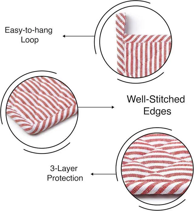 Alt view image 5 of 7 - Encasa XO Pot Holders, Quilted Kitchen Hot Pads 8"x8" Red | Heat Resistant | Thick Cotton Padding | Trivet & Countertop Protector | Corner Hanging Loop | Set of 2