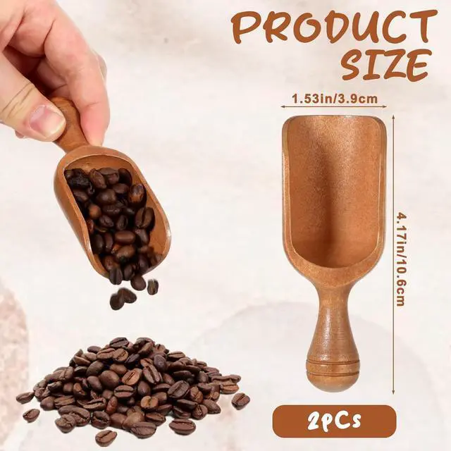 Alt view image 2 of 7 - Acacia Mini Wooden Spoons 2Pcs Wooden Coffee Scoops | Multipurpose Measuring Spoons for Jars Canisters Ground Coffee Sugar Spices