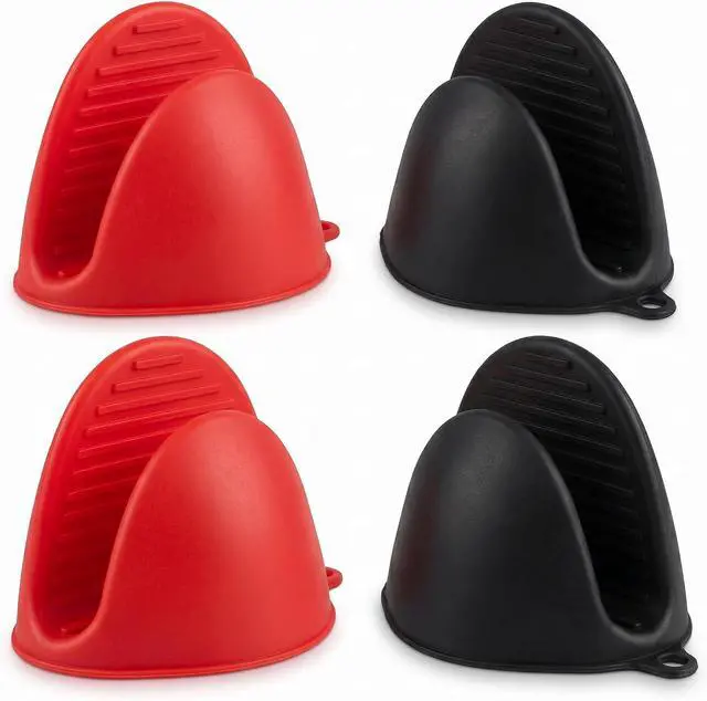 Main image of Silicone Cooking Pinch Grips Oven Mitts - Mini Finger Protector Pot Holder for Kitchen,Cooking,Baking,BBQ - Heat Resistant Gloves, 2 Pairs (Black and Red)
