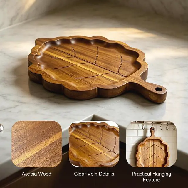Alt view image 3 of 6 - Wooden Spoon Rest, Large Acacia Leaf-Shaped Holder for Countertop | Handmade Kitchen Utensil Rest for Stove or Cooking Durable Natural Wood, Easy to Clean, Rustic Decor for Home Cooks