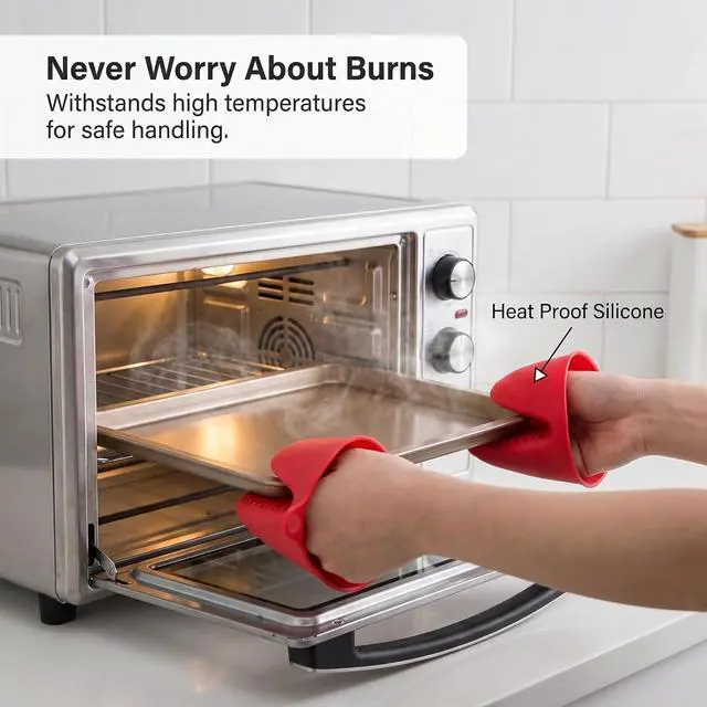 Alt view image 3 of 7 - Silicone Cooking Pinch Grips Oven Mitts - Mini Finger Protector Pot Holder for Kitchen,Cooking,Baking,BBQ - Heat Resistant Gloves, 2 Pairs (Black and Red)