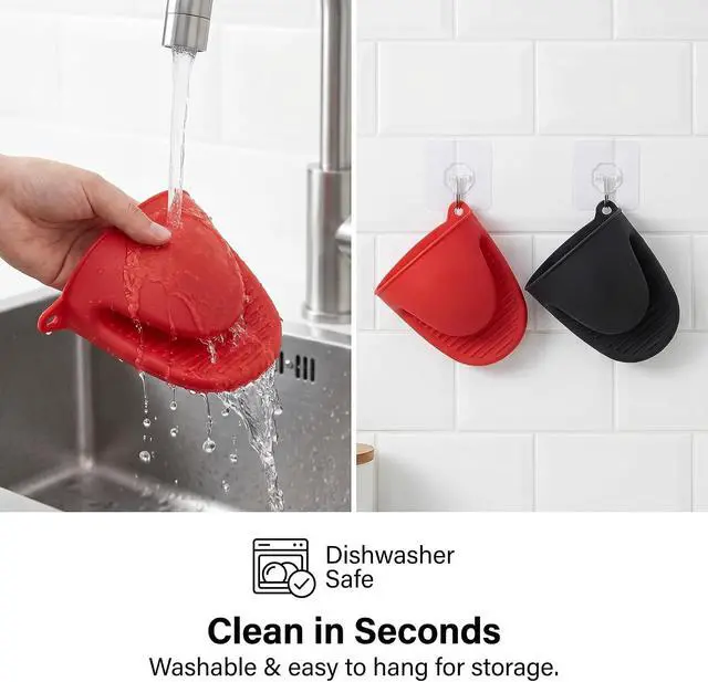 Alt view image 5 of 7 - Silicone Cooking Pinch Grips Oven Mitts - Mini Finger Protector Pot Holder for Kitchen,Cooking,Baking,BBQ - Heat Resistant Gloves, 2 Pairs (Black and Red)