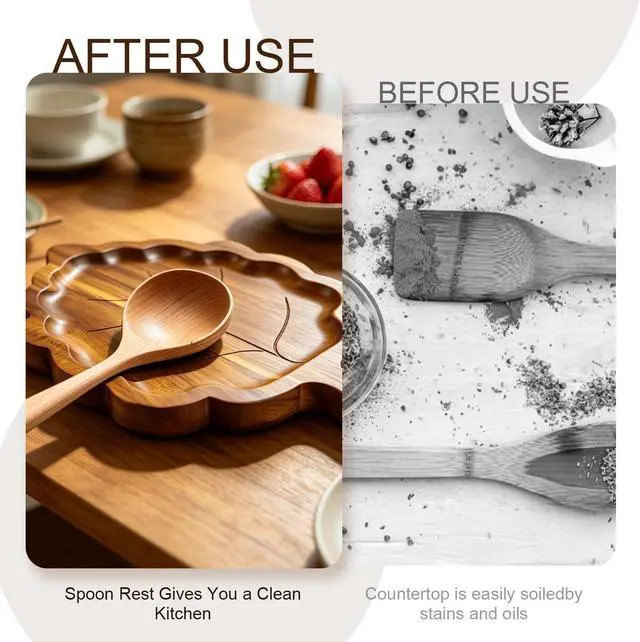 Alt view image 5 of 6 - Wooden Spoon Rest, Large Acacia Leaf-Shaped Holder for Countertop | Handmade Kitchen Utensil Rest for Stove or Cooking Durable Natural Wood, Easy to Clean, Rustic Decor for Home Cooks