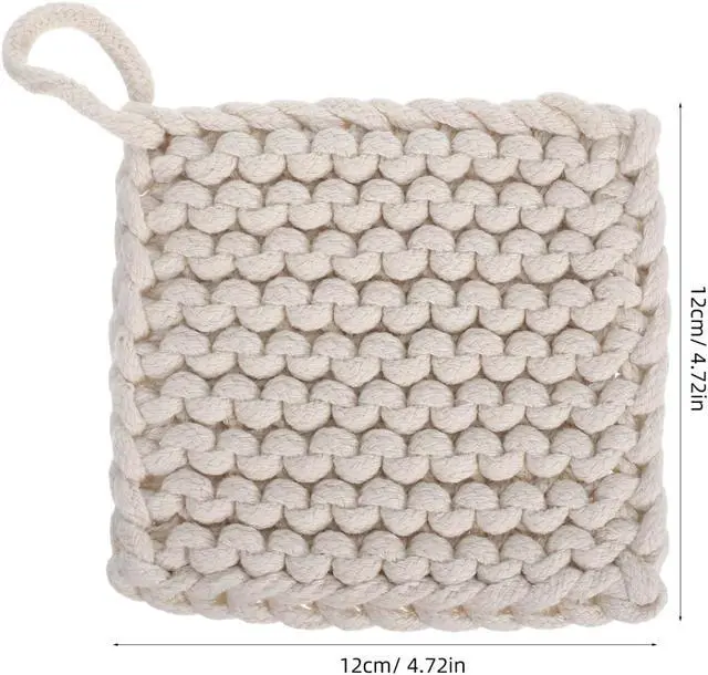 Alt view image 2 of 7 - OSALADI Braided Cotton Pot Holder 4.72X4.72In Woven Heat Resistant Trivet Pad for Kitchen Table Protection and Noise Reduction Eco-Friendly Material