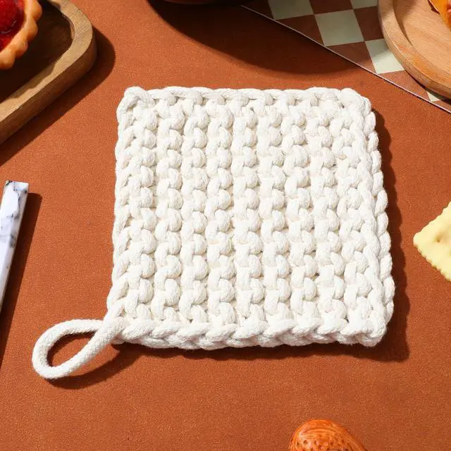 Alt view image 5 of 7 - OSALADI Braided Cotton Pot Holder 4.72X4.72In Woven Heat Resistant Trivet Pad for Kitchen Table Protection and Noise Reduction Eco-Friendly Material