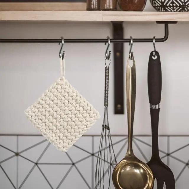 Alt view image 6 of 7 - OSALADI Braided Cotton Pot Holder 4.72X4.72In Woven Heat Resistant Trivet Pad for Kitchen Table Protection and Noise Reduction Eco-Friendly Material