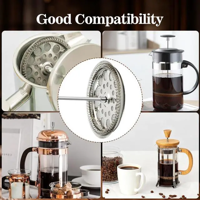 Alt view image 6 of 7 - 9-Piece French Press Filter Replacements Set | Stainless Steel Plunger and Screensfor 34oz/3.75in Press, Includes Spiral and Cross Disk