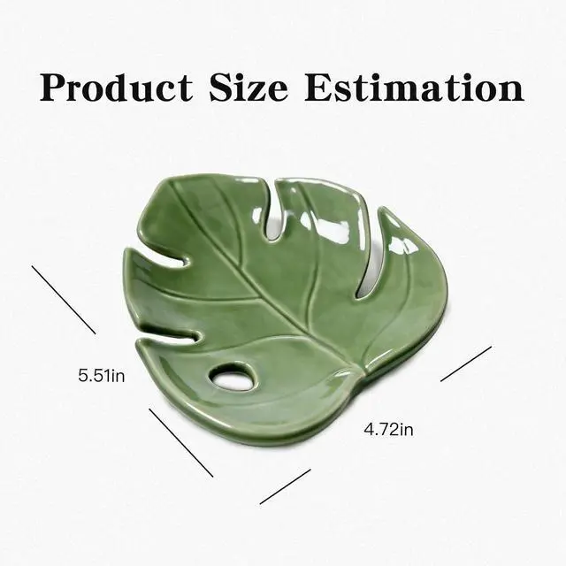 Alt view image 2 of 6 - Ceramic Spoon Rest for Kitchen Counter, Leaf Shaped Decorative Utensil Holder, Heat Resistant Spoon Tray,for Stovetop and Countertop