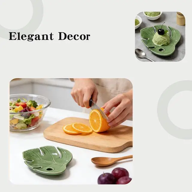 Alt view image 4 of 6 - Ceramic Spoon Rest for Kitchen Counter, Leaf Shaped Decorative Utensil Holder, Heat Resistant Spoon Tray,for Stovetop and Countertop