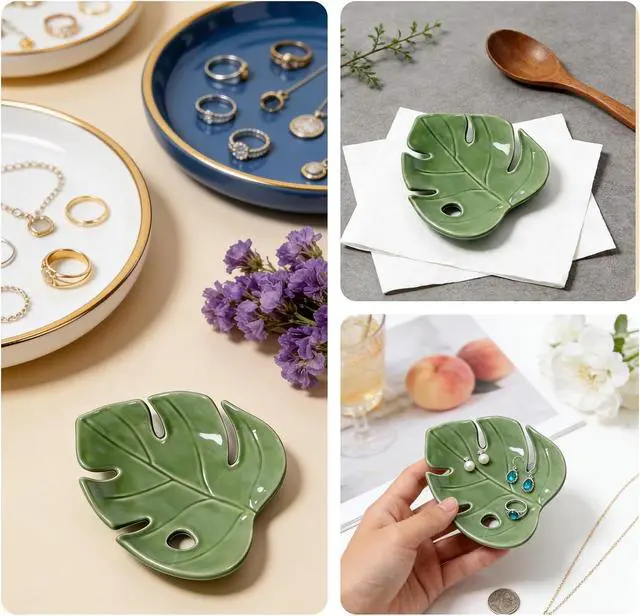 Alt view image 6 of 6 - Ceramic Spoon Rest for Kitchen Counter, Leaf Shaped Decorative Utensil Holder, Heat Resistant Spoon Tray,for Stovetop and Countertop