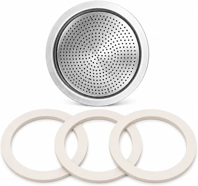 Main image of Univen 2.5" (64mm) Espresso Filter and Gasket Seals Compatible with Bialetti 6 Cup Aluminum Espresso Makers