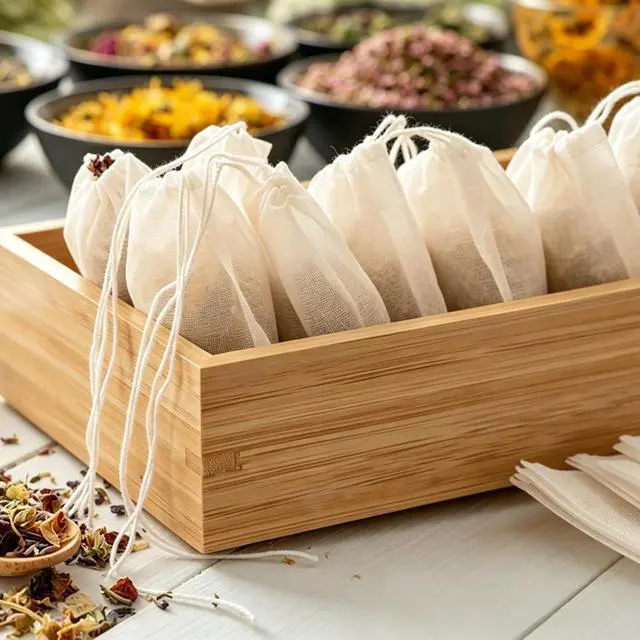 Alt view image 5 of 7 - TUZAZO 24 Pcs Muslin Bags with Drawstring 4 x 6 inch, Reusable Tea Bags for Loose Leaf Tea, Natural Cotton Unbleached Cheesecloth Small Spice Bag for Cooking Soup Herb Sachet Bag Empty