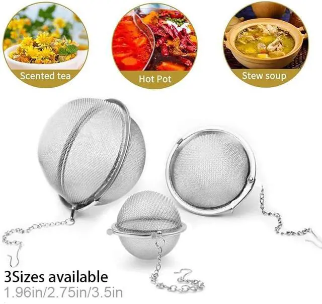 Alt view image 3 of 6 - Stainless Steel Mesh Tea Ball, Extra Fine Mesh Tea Infuser for Loose Leaf Tea, Tea Strainers Tea Infuser Strainer Filters for Tea 3piece set