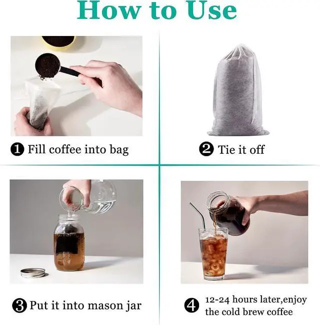 Alt view image 2 of 6 - Yzurbu 200pcs 4''x6'' Cold Brew Coffee Filter Bags, No Mess Disposable Filter Bag with Drawstring for Coffee Grounds & Ice Tea