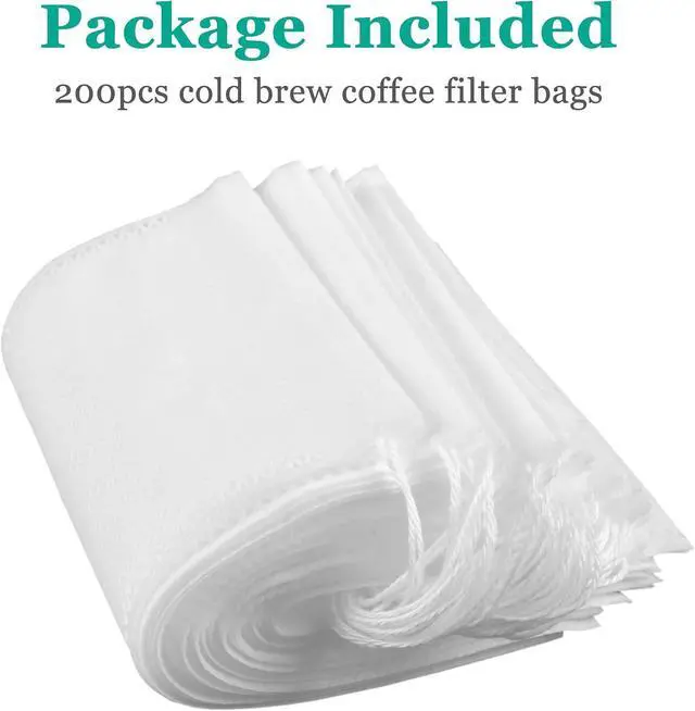 Alt view image 6 of 6 - Yzurbu 200pcs 4''x6'' Cold Brew Coffee Filter Bags, No Mess Disposable Filter Bag with Drawstring for Coffee Grounds & Ice Tea