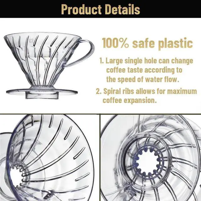 Alt view image 2 of 6 - V 02 60° Cone Plastic Coffee Dripper, 1-4 Cups, Pour Over Coffee Maker | Reusable Coffee Filter Cup, Slow Brewing Accessories for Home, Cafe, Restaurants