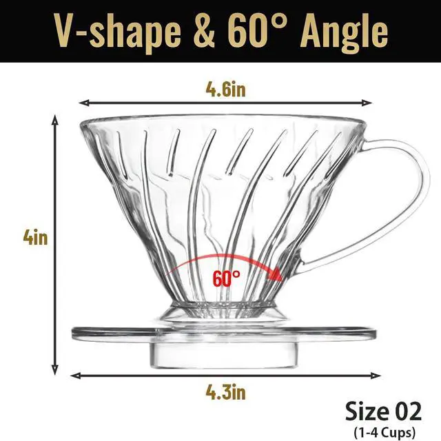 Alt view image 3 of 6 - V 02 60° Cone Plastic Coffee Dripper, 1-4 Cups, Pour Over Coffee Maker | Reusable Coffee Filter Cup, Slow Brewing Accessories for Home, Cafe, Restaurants