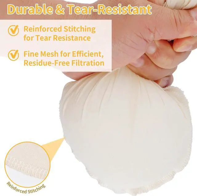 Alt view image 4 of 7 - 3 Pcs 12"x12" Nut Milk Bag, Cheesecloth Cheese Cloth Bag for Straining | Natural Unbleached Cotton Reusable Strainer Bag for Oat Almond Milk, Cheese Making, Yogurt, Juice, Cold Brew Coffee, Beer Tea