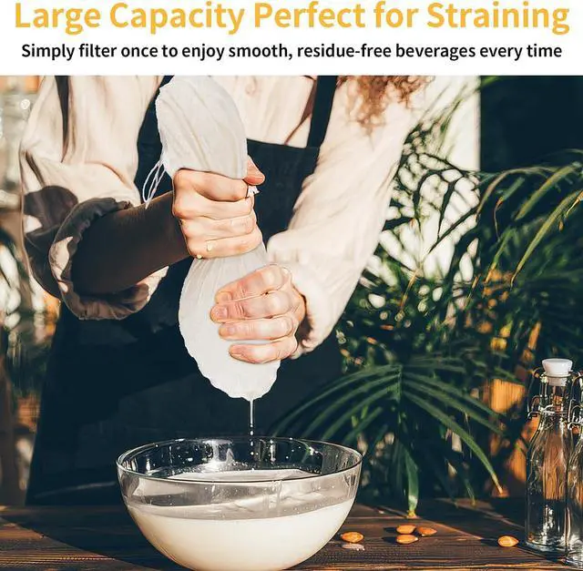 Alt view image 5 of 7 - 3 Pcs 12"x12" Nut Milk Bag, Cheesecloth Cheese Cloth Bag for Straining | Natural Unbleached Cotton Reusable Strainer Bag for Oat Almond Milk, Cheese Making, Yogurt, Juice, Cold Brew Coffee, Beer Tea