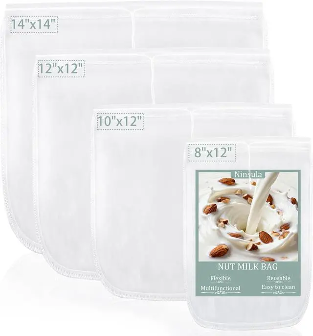 Main image of Ninsula 4PCS Nut Milk Bag, Food Grade Nylon Cheese Cloth Bag, Straining Reusable Fine Mesh Strainer for Tea, Yogurt, Juice, Cheese, Soup, Herbs, Vegetable Juice (8"x12"/14"x14"/10"x12"/12"x12")