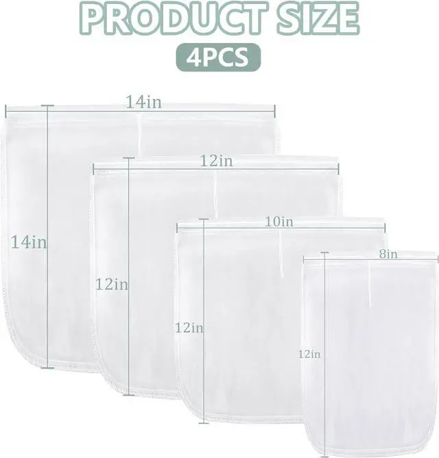 Alt view image 2 of 7 - Ninsula 4PCS Nut Milk Bag, Food Grade Nylon Cheese Cloth Bag, Straining Reusable Fine Mesh Strainer for Tea, Yogurt, Juice, Cheese, Soup, Herbs, Vegetable Juice (8"x12"/14"x14"/10"x12"/12"x12")