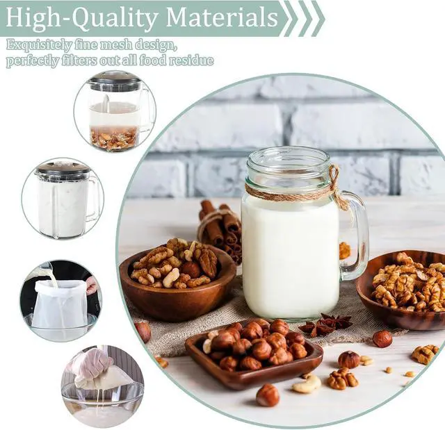 Alt view image 4 of 7 - Ninsula 4PCS Nut Milk Bag, Food Grade Nylon Cheese Cloth Bag, Straining Reusable Fine Mesh Strainer for Tea, Yogurt, Juice, Cheese, Soup, Herbs, Vegetable Juice (8"x12"/14"x14"/10"x12"/12"x12")