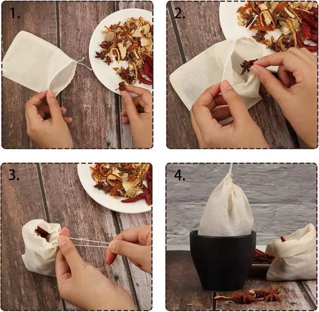 Alt view image 3 of 6 - Boao 24 Pcs Cheesecloth Spice Bags for Cooking,4 x 6 Inch | Reusable Muslin Drawstring for Straining, Steeping Tea Herbs, Seasoning Infuser Pouches, Broth, Potpourri Sachets