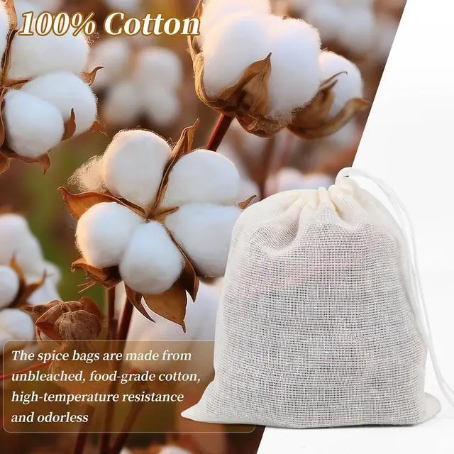 Alt view image 2 of 7 - GliSun 50 Pcs Muslin Drawstring Bags Reusable Tea Bags 4 x 3 Inch | Natural Cotton Unbleached Small Cheese Cloth Bag for Cooking Straining Soup Sachet Coffee Tea Brew Spice