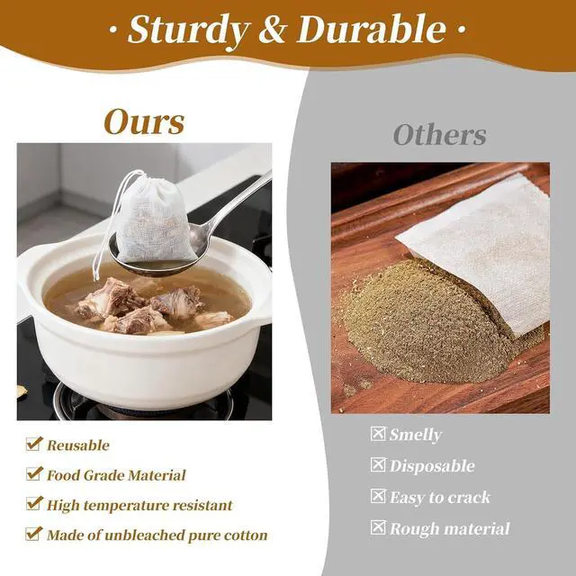 Alt view image 4 of 7 - GliSun 50 Pcs Muslin Drawstring Bags Reusable Tea Bags 4 x 3 Inch | Natural Cotton Unbleached Small Cheese Cloth Bag for Cooking Straining Soup Sachet Coffee Tea Brew Spice