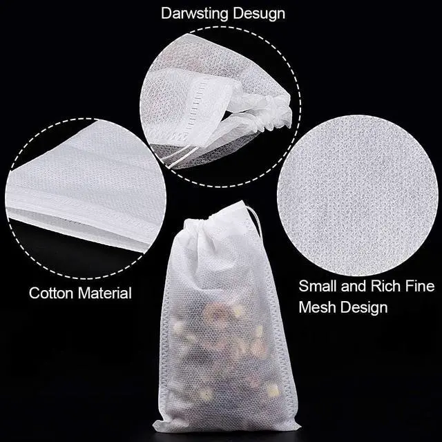 Alt view image 3 of 7 - 100Pcs Large Tea Bag - Disposable Empty Tea Filter Bags No Mess Mesh Bags with Drawstring for Concentrate/Iced Coffee, Herb, Loose Leaf Tea