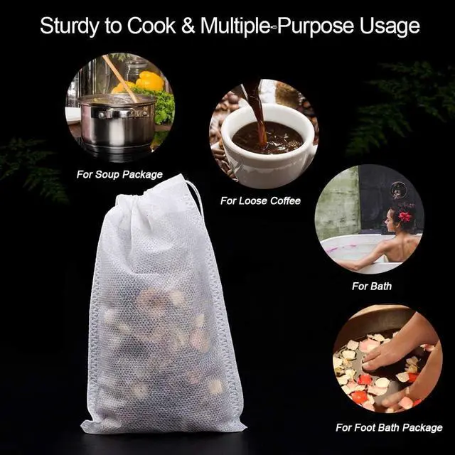 Alt view image 7 of 7 - 100Pcs Large Tea Bag - Disposable Empty Tea Filter Bags No Mess Mesh Bags with Drawstring for Concentrate/Iced Coffee, Herb, Loose Leaf Tea