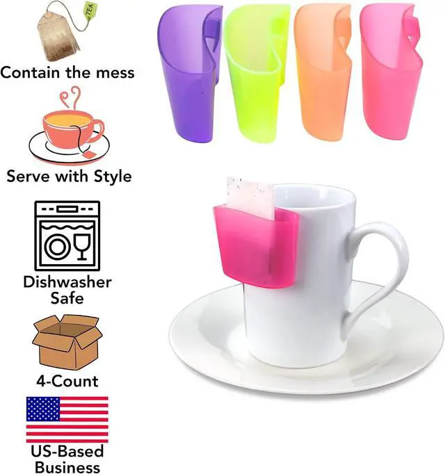 Alt view image 3 of 7 - Iconikal Hook on Mug Tea Bag Holder Set, 4-Pack Purple Orange Green Pink