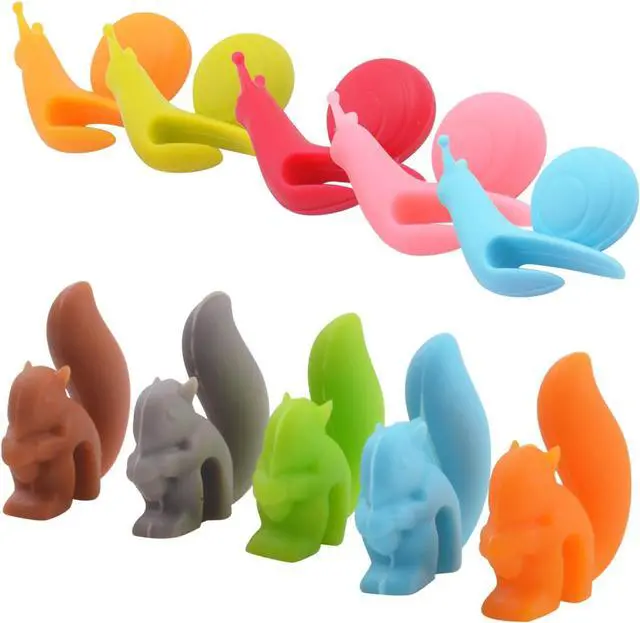Main image of 10pcs Silicone Tea Bag Holders Multi-Color Snail and Squirrel Cute Drink Marker Tea Accessories for Party Banquet Gathering