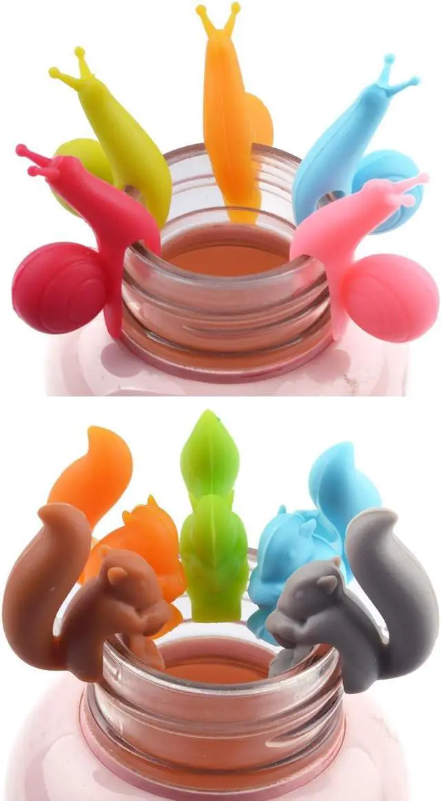 Alt view image 5 of 7 - 10pcs Silicone Tea Bag Holders Multi-Color Snail and Squirrel Cute Drink Marker Tea Accessories for Party Banquet Gathering