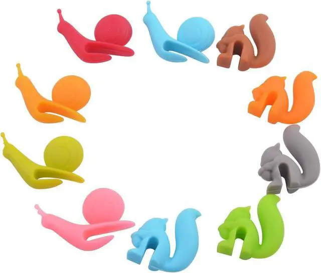 Alt view image 6 of 7 - 10pcs Silicone Tea Bag Holders Multi-Color Snail and Squirrel Cute Drink Marker Tea Accessories for Party Banquet Gathering