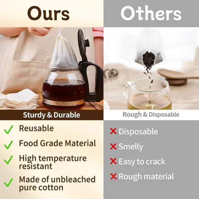 Alt view image 3 of 7 - 20 Pack Reusable Tea Bags, Natural Unbleached Muslin Bags with Drawstring, Spice Bags for Cooking, Loose Leaf Tea, Herbs & Coffee, Fine Mesh Filter Bags (3 x 4 in)