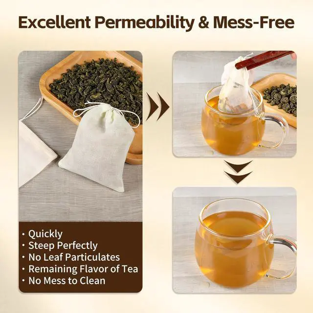 Alt view image 4 of 7 - 20 Pack Reusable Tea Bags, Natural Unbleached Muslin Bags with Drawstring, Spice Bags for Cooking, Loose Leaf Tea, Herbs & Coffee, Fine Mesh Filter Bags (3 x 4 in)