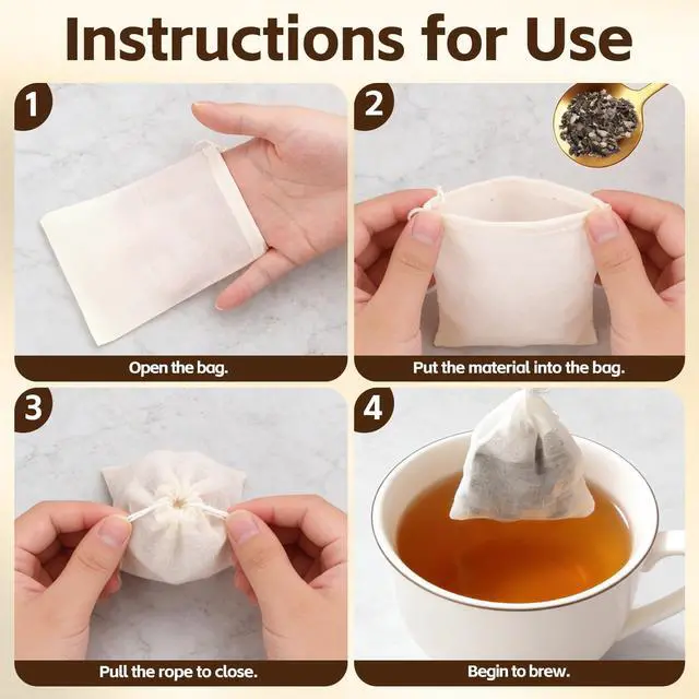 Alt view image 6 of 7 - 20 Pack Reusable Tea Bags, Natural Unbleached Muslin Bags with Drawstring, Spice Bags for Cooking, Loose Leaf Tea, Herbs & Coffee, Fine Mesh Filter Bags (3 x 4 in)