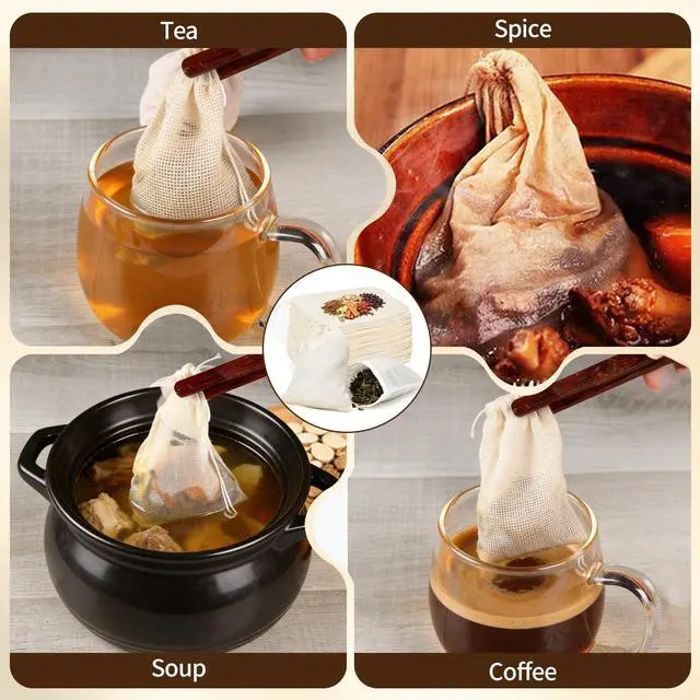 Alt view image 7 of 7 - 20 Pack Reusable Tea Bags, Natural Unbleached Muslin Bags with Drawstring, Spice Bags for Cooking, Loose Leaf Tea, Herbs & Coffee, Fine Mesh Filter Bags (3 x 4 in)