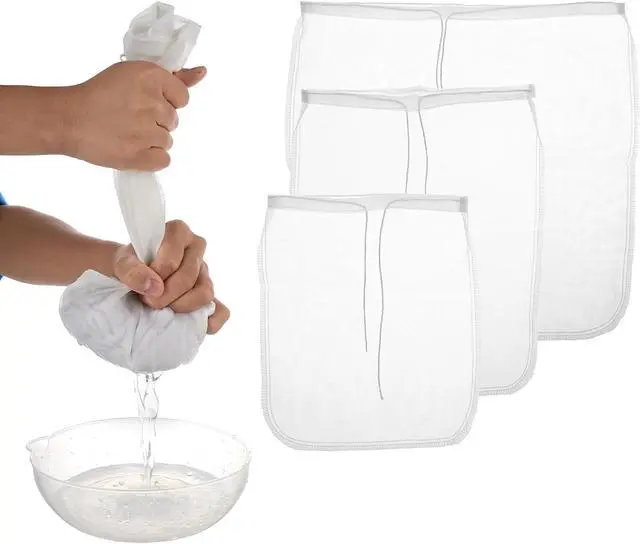 Main image of 3 Pcs Nut Milk Bag Food Strainer Nut Bags Reusable Multiple Usage Food Strainer Bag for Straining Almond Soy Milk Greek Yogurt Professional Cold Brew Coffee Tea Beer Celery Juice Fine Nylon Mesh