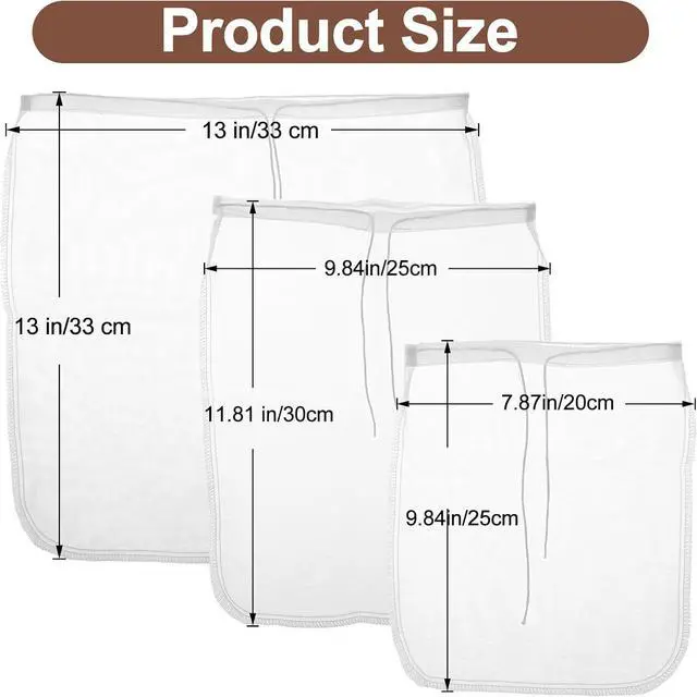 Alt view image 2 of 7 - 3 Pcs Nut Milk Bag Food Strainer Nut Bags Reusable Multiple Usage Food Strainer Bag for Straining Almond Soy Milk Greek Yogurt Professional Cold Brew Coffee Tea Beer Celery Juice Fine Nylon Mesh