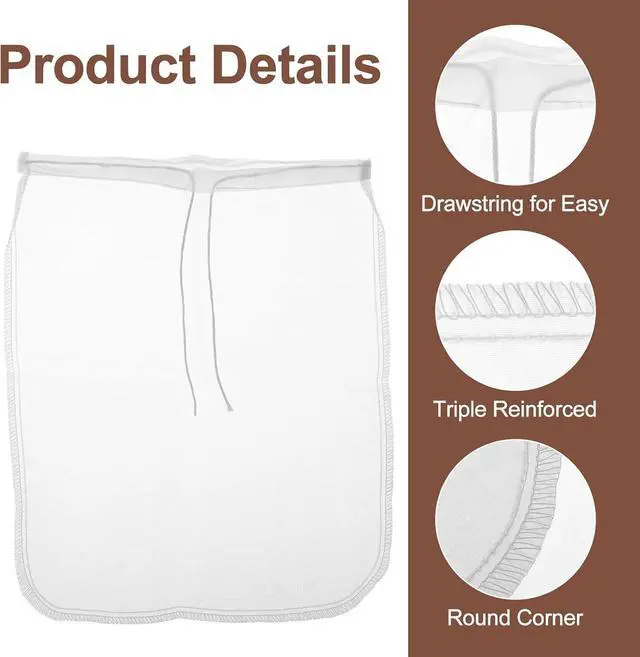 Alt view image 3 of 7 - 3 Pcs Nut Milk Bag Food Strainer Nut Bags Reusable Multiple Usage Food Strainer Bag for Straining Almond Soy Milk Greek Yogurt Professional Cold Brew Coffee Tea Beer Celery Juice Fine Nylon Mesh