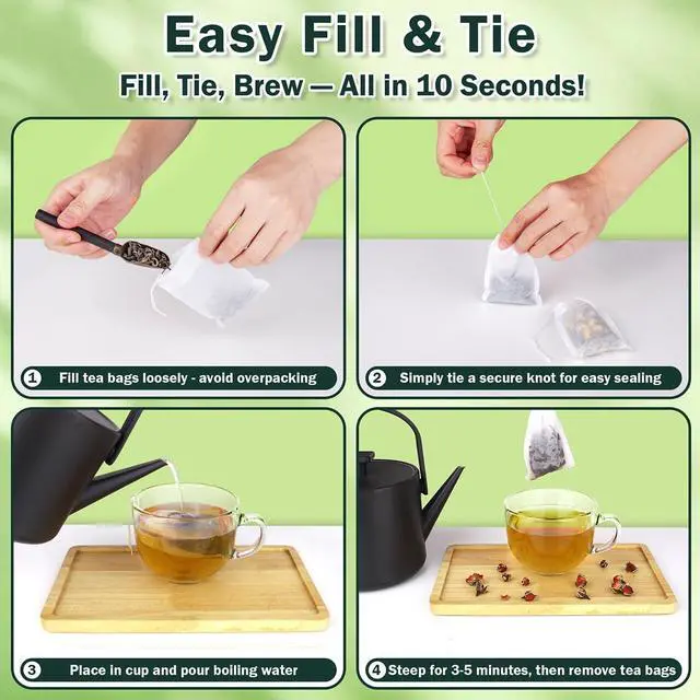 Alt view image 3 of 7 - 200Pcs Disposable Tea Bags for Loose Leaf Tea, Empty Tea Filter Bags for Cooking, Infuser Sachets for Spice, Coffee, Herb and More (3.54x2.75 Inch)