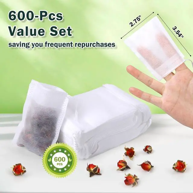 Alt view image 2 of 7 - 600Pcs Disposable Tea Bags for Loose Leaf Tea, Empty Tea Filter Bags for Cooking, Infuser Sachets for Spice, Coffee, Herb and More (3.54x2.75 Inch)